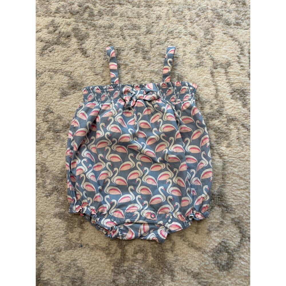 Janie and Jack Baby Girl Swan Print Smocked Bubble Romper Blue Pink 0-3 Months
